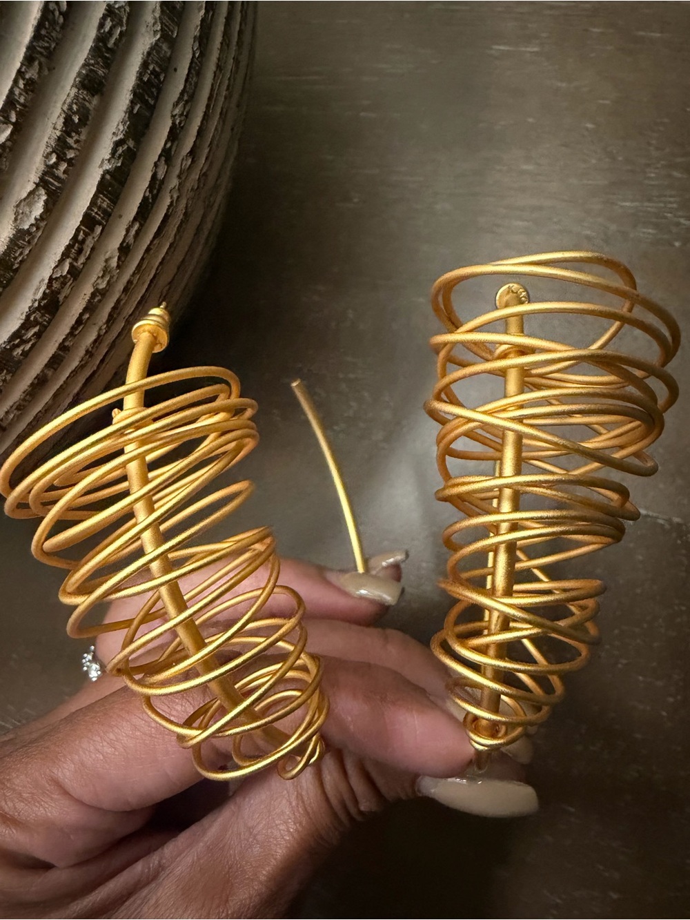 Gold Hoop Spiral Khoi Earrings - Picture 3 of 4